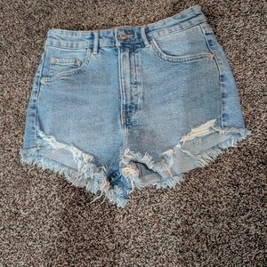Denim High-Waisted Distressed Shorts